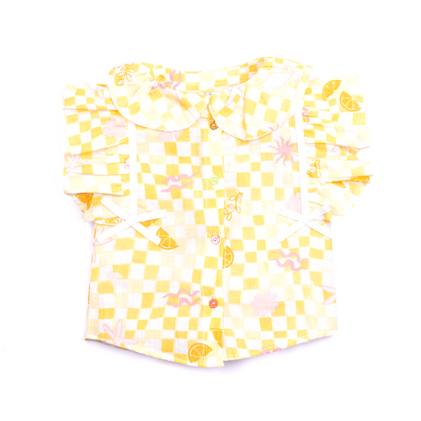 Baby Girl Yellow Checked Lemon Print Top