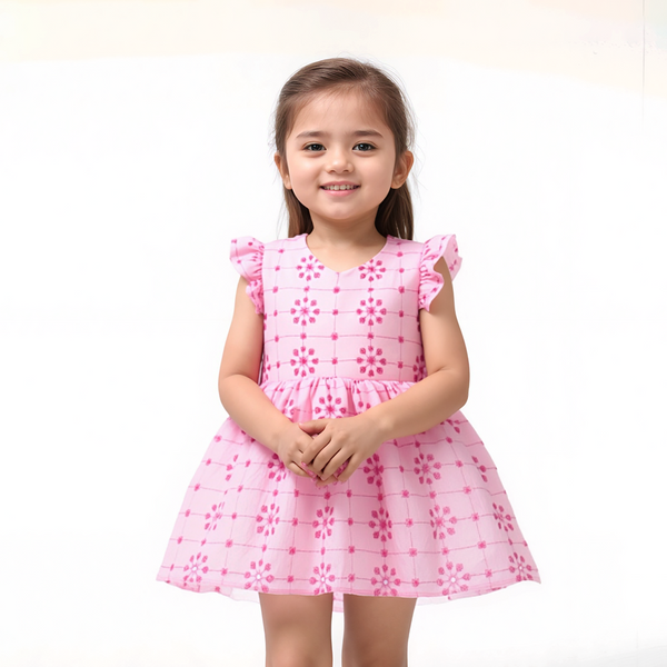 Baby Girl Pink Chicken Flower Cotton Fancy Frock