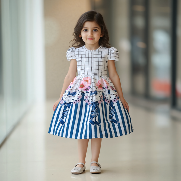Girl Digital Printed Frock Bow print with Headband