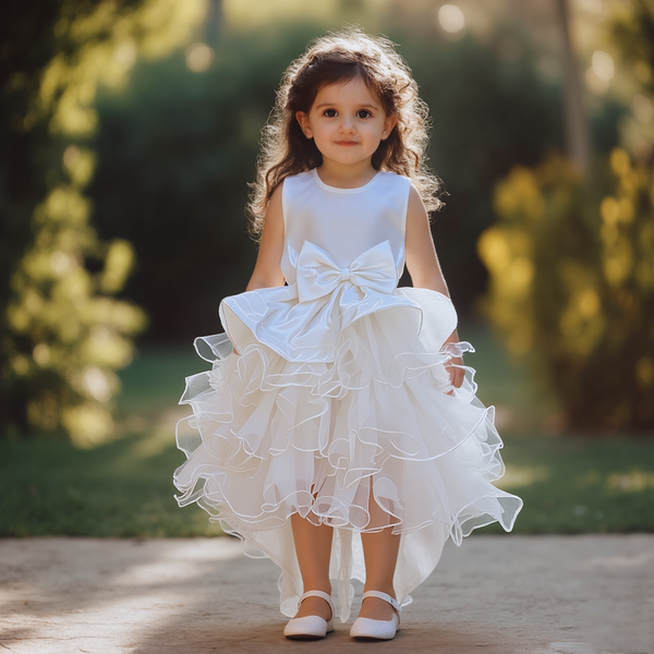 Baby Girl White Bow Tail Fancy Frock