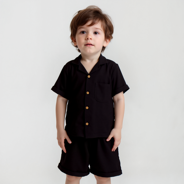 Baby boy 2 Piece Black Crinkle Safari Suit