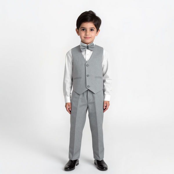 Baby Boy Grey / silver Dots Self Waistcoat Formal Set
