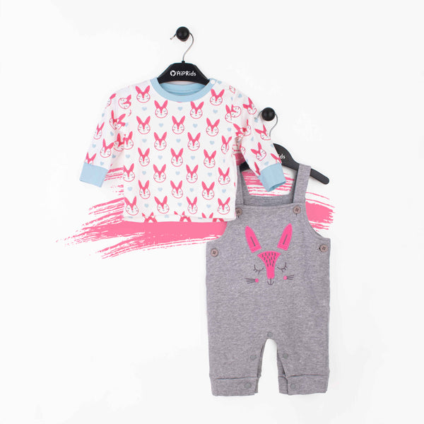 Wonder-Child Baby Girl 2 Piece Bunny Dungaree set