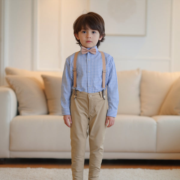 Baby Boy 4 Piece Set Small Sky Checked Print Formal Set