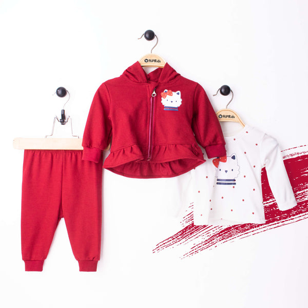 Baby Girl 3 Piece Set Red Hello Kitty