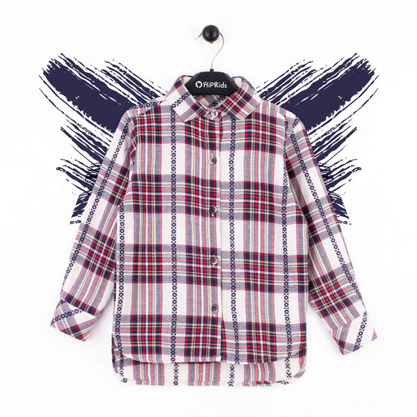 Girl Mahroon Checked Print Shirt