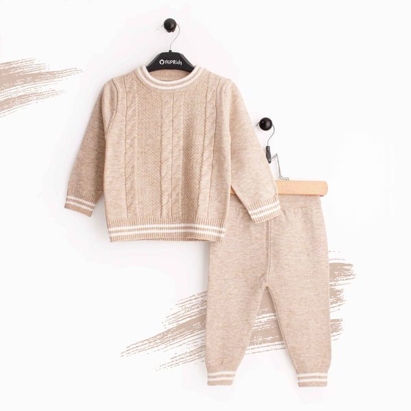 Baby Boy 2pc set wool Skin / White Stripes