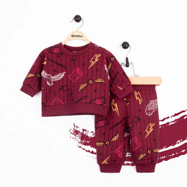 Baby Boy 2 Piece Set Mahroon Harry Potter Print