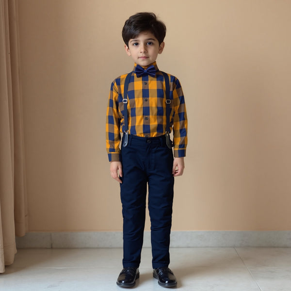 Baby Boy Mustard / navy Checked Formal Gallis Set