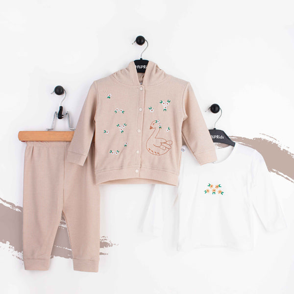 Baby girl 3 Piece Set Skin Embroidered Duck