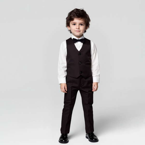 Baby Boy Jet Black Self Waistcoat Formal Set