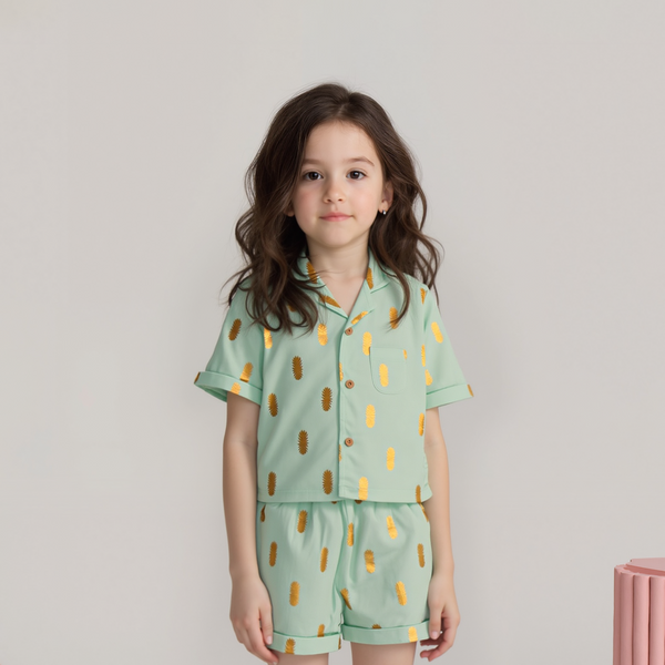 Baby Girl 2 Piece Golden Pineapple Print Safari Suit