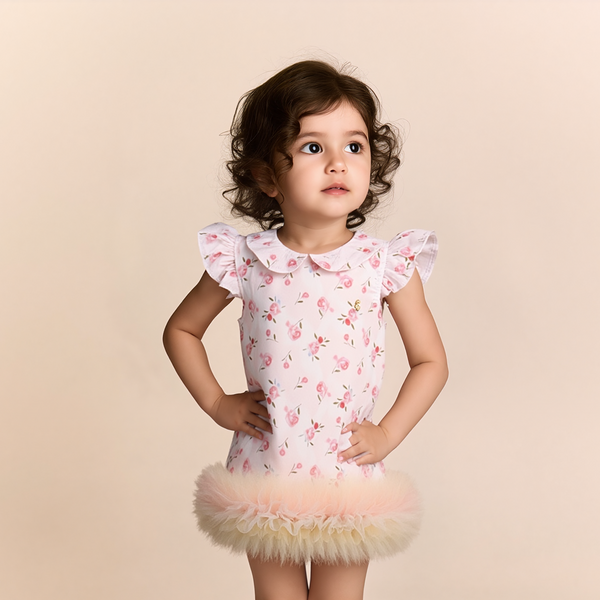 Baby Girl Pink Flowers Frill Fancy Frock