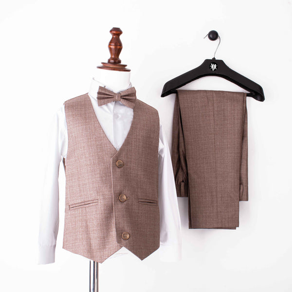 Boy 3 Piece Formal Light Brown Texture Waistcoat Set