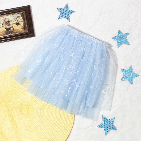 Baby Girl Blue Stars Moon Print Fancy Skirt