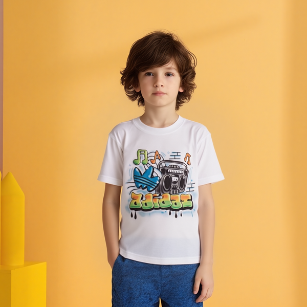 AD White Airbrush Graphic T-Shirt