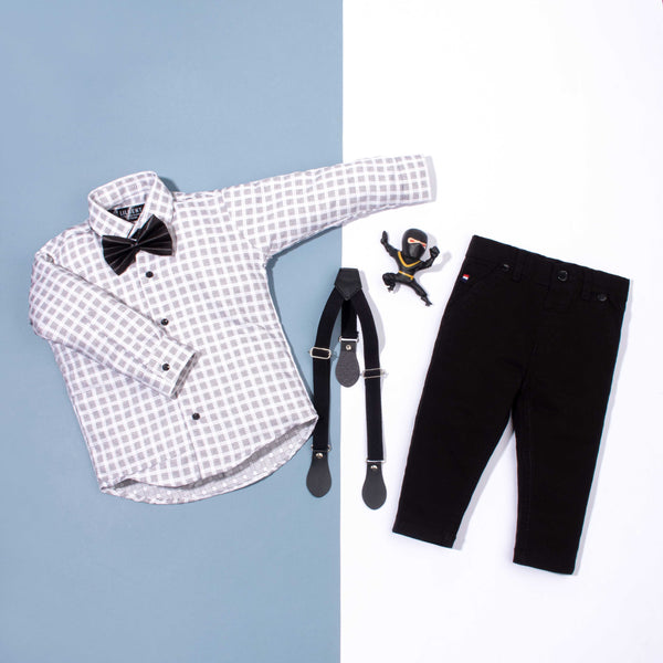 Baby Boy 4 Piece White Small box Print Formal Set