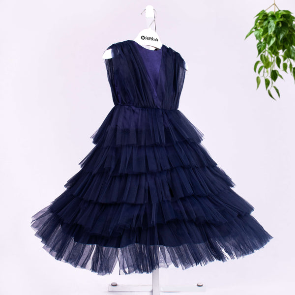 Girl Navy Blue Princess Long Fancy Frock