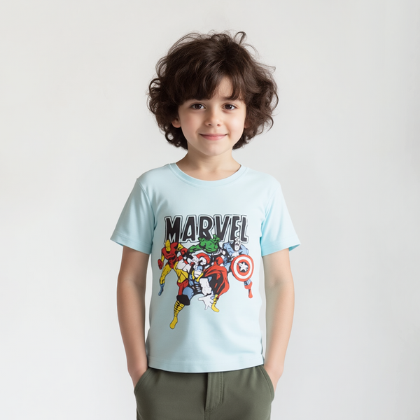 Boy Sky Blue Marvel Print T-Shirt
