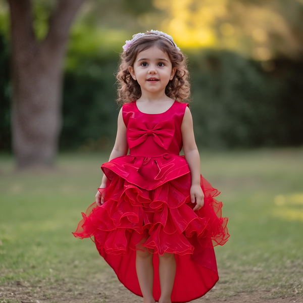 Baby Girl Red Bow Tail Fancy Frock