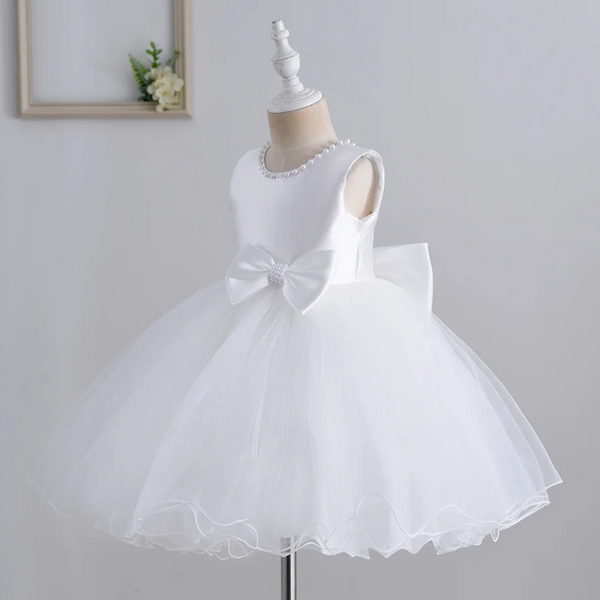 Girl White Big Bow Fancy Frock