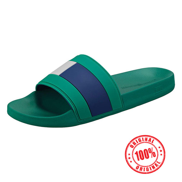 TH Tommy Essential Flag Pool Mens Slide Sandals in Green