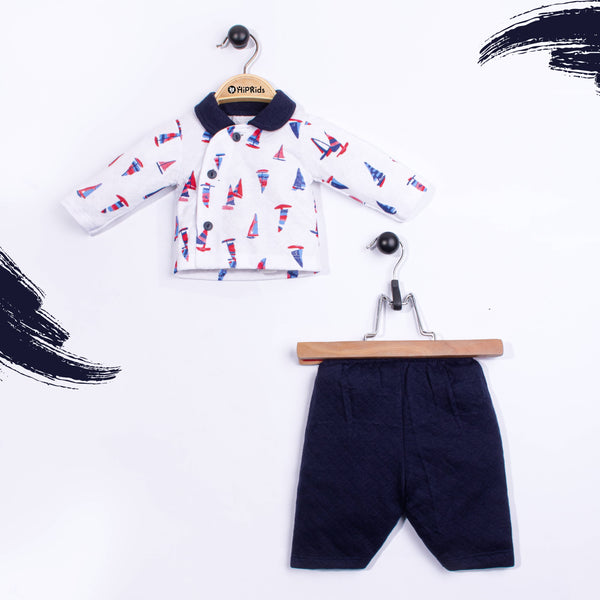 Baby Boy 2 Piece set Blue Boat Print