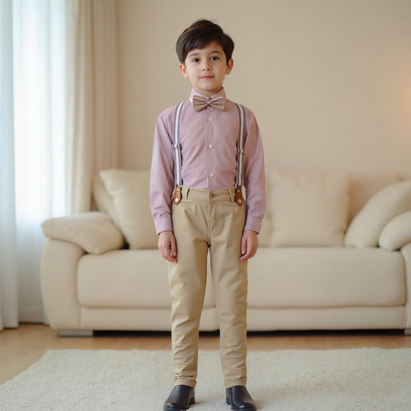 Baby Boy 4 Piece Set Mahroon Stripes Print Formal Set