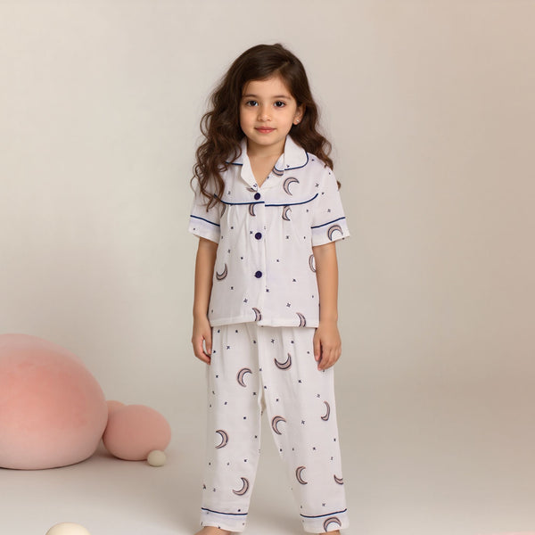 Baby Girl Muslin Moon Stars Print Night Suit
