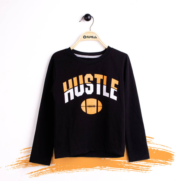 Boy Long Sleeve T-Shirt Black Hustle Print