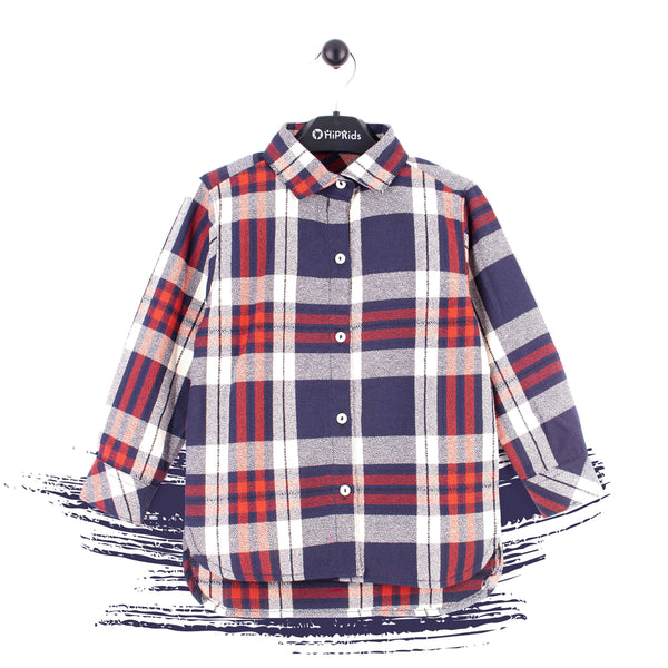 Girl Navy Blue Red Checked Print Shirt