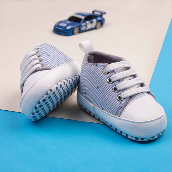 Baby Boy Blue Checked Stars Print Pre-walker
