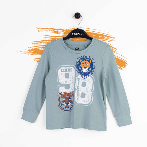 C.A Boy Full Sleeves T-Shirt Lion  & Tigers Print