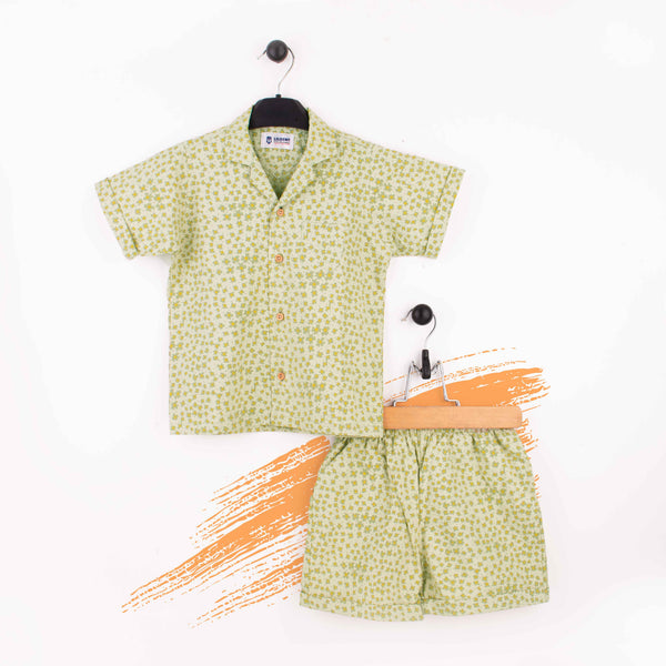 Baby Girl 2 Piece Small Green Flowers Print Safari Suit