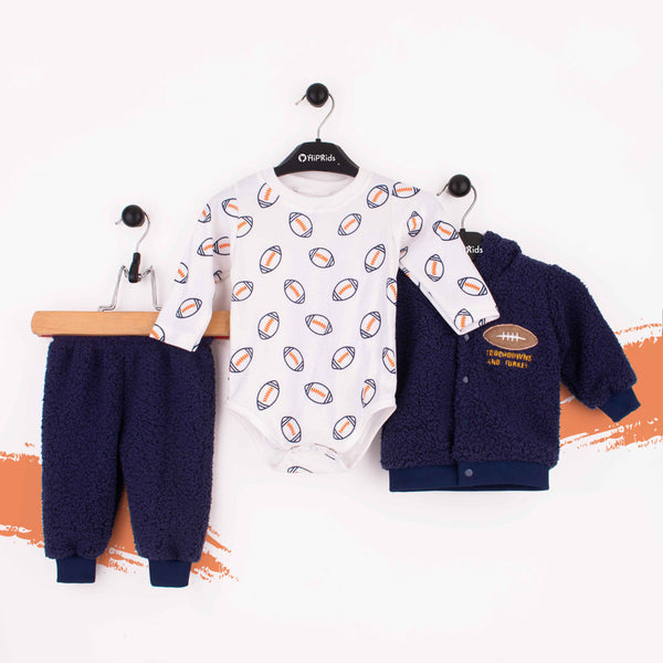 Baby Boy 3 Piece Set Blue rugby ball