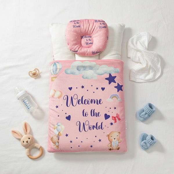 Baby Girl 2 Piece Set Velvet Carrynest Pink Welcome to the world