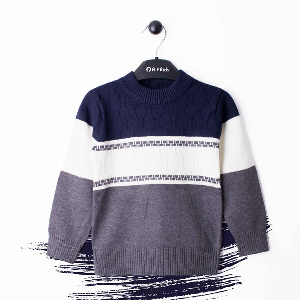 Baby Boy Long Sleeves Sweater Navy Blue / Grey Shoulder Strap