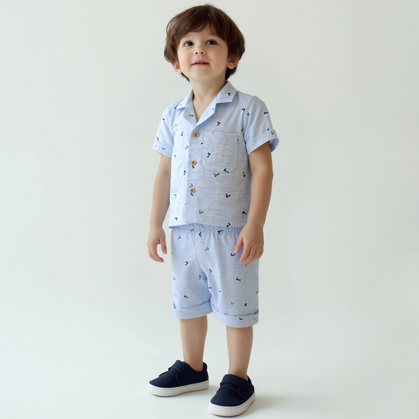 Baby Boy 2 Piece Safari Suit Blue Handal Print