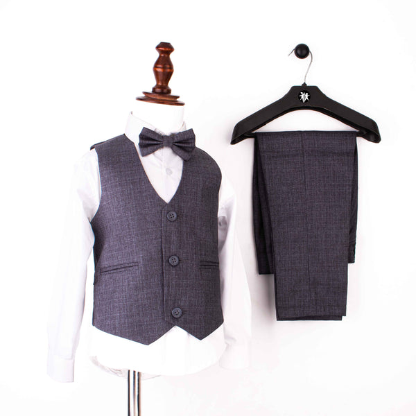 Boy 3 Piece Formal Grey Texture Waistcoat Set