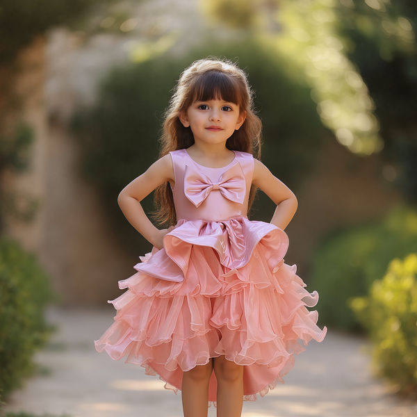 Baby Girl Tea Pink Bow Tail Fancy Frock