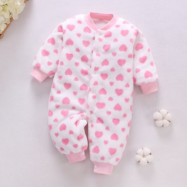 Baby Girl Fleece Full romper Pink Hearts Print