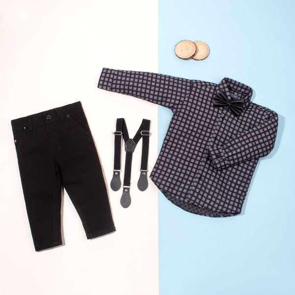 Baby Boy 4 Piece Black Small box Print Formal Set