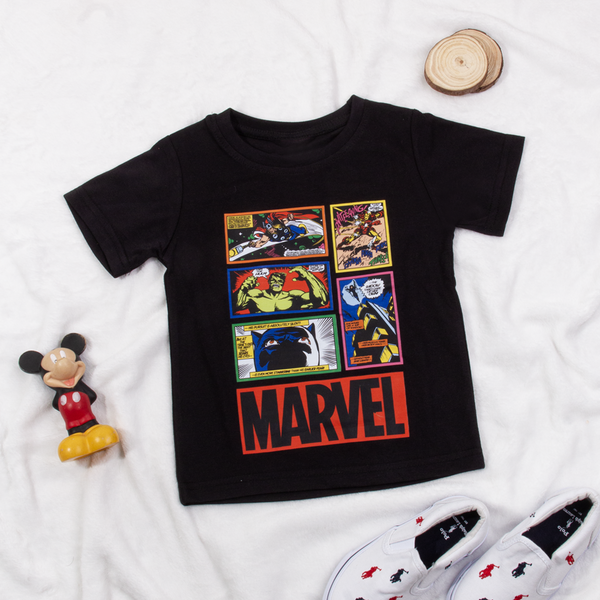 Boy Black Marvels Print T-Shirt