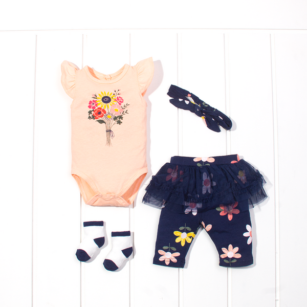 Koala Baby Girl 4 Piece Set Peach Flowers print