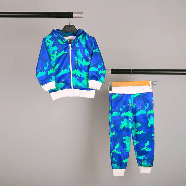Boy Blue/Green Camouflage Digital Print Track Suit With Hoodie