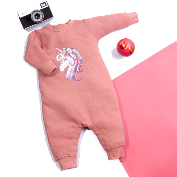 Baby Girl Full Romper Peach Unicorn Print