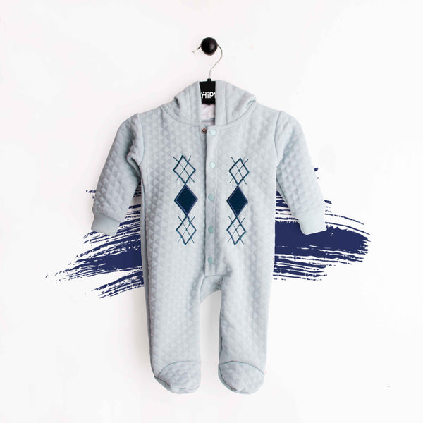 Baby boy Sky Blue Embroidered romper with hoodie