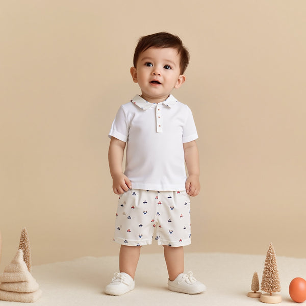 Baby Boy 2 piece Set White cars Print