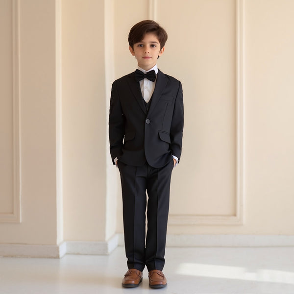 Baby Boy 4 Piece Black Self Formal Suit
