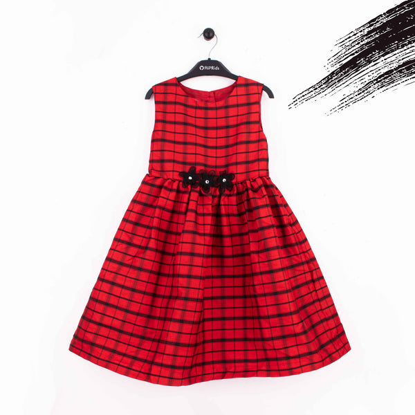 Girl Red Checked Flower Frock